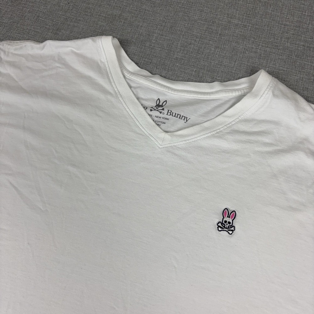 Psycho Bunny Shirt Mens 3XLT White V Neck Tagless Logo Tee Pima Cotton Peru